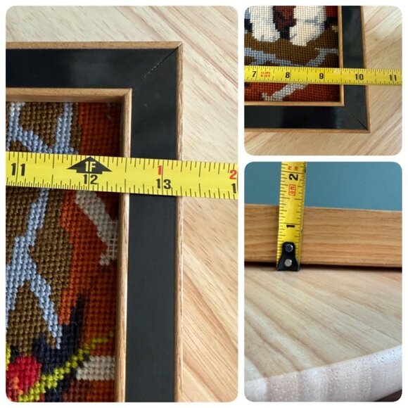 Vintage Framed Needlepoint St. Bernard Puppies Cross-Stitch Art In Wooden Frame - Picture 9 of 10